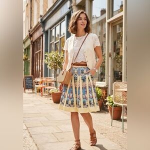 McGinn Blue and Yellow Printed A-Line Skirt